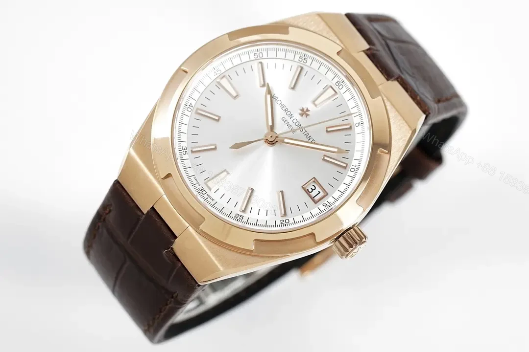 View 3 of Vacheron Constantin Overseas Rose Gold Watch with Brown Leather Strap, 41mm Stainless Steel Case, Sapphire Crystal, 5100 Automatic Movement, 150m Water Resistance, Interchangeable Strap System