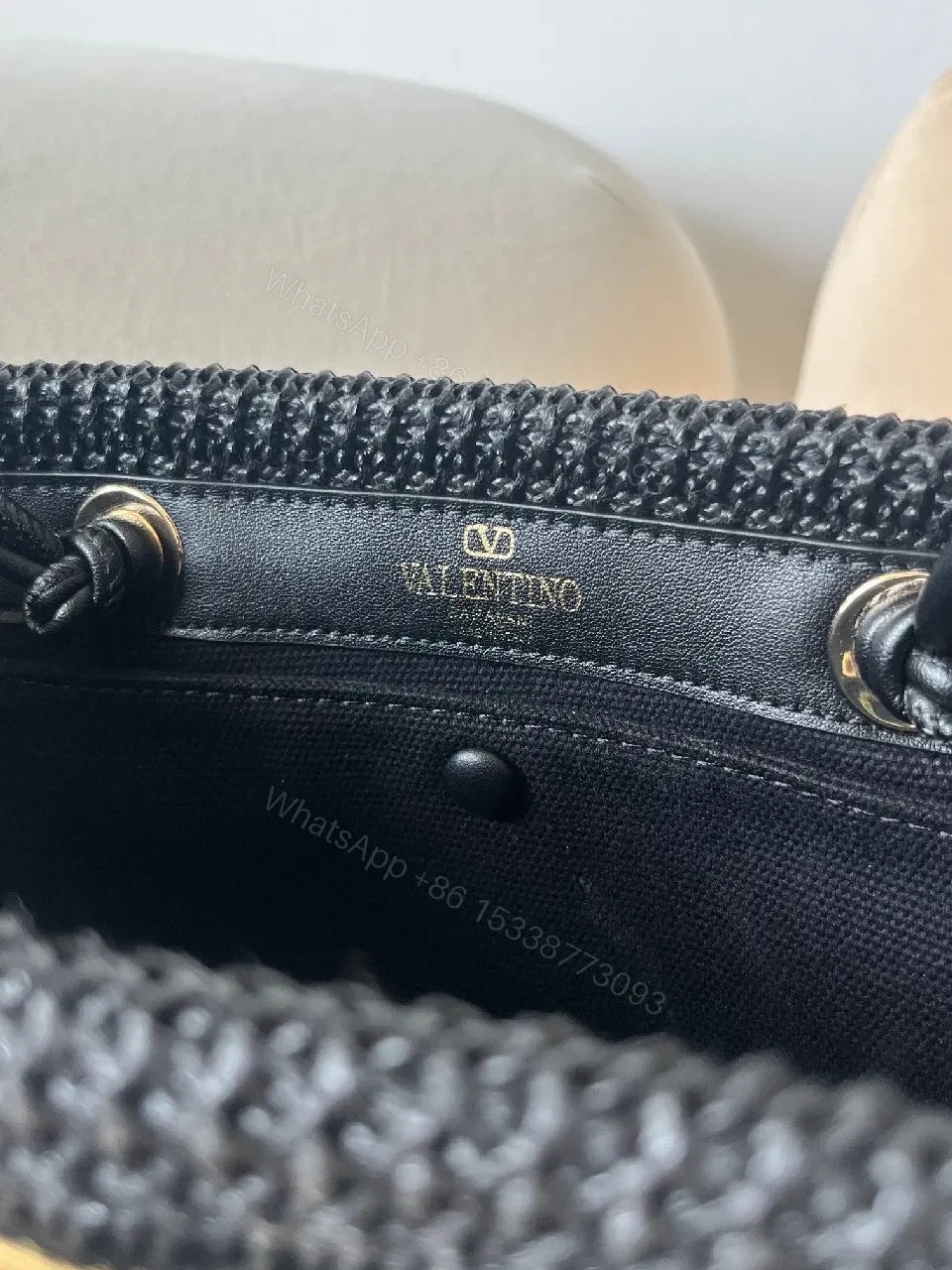 View 7 of Compact Black Knit Bag with Gold Hardware: Everyday Luxury Bag