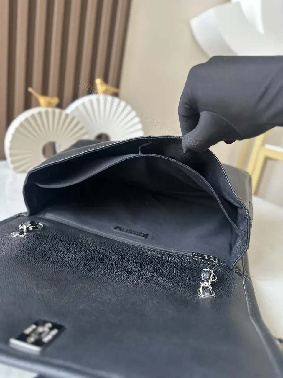 View 3 of Quilted Crossbody Bag: Navy Leatherette, Iconic Hardware, Compact Luxury