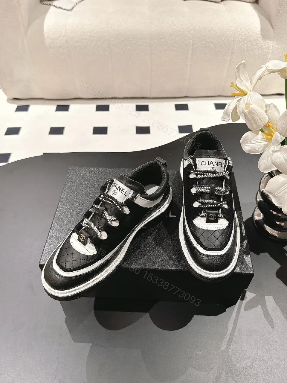 View 5 of Black White Quilted Luxe Sneakers: Premium Comfort, Couture Influence