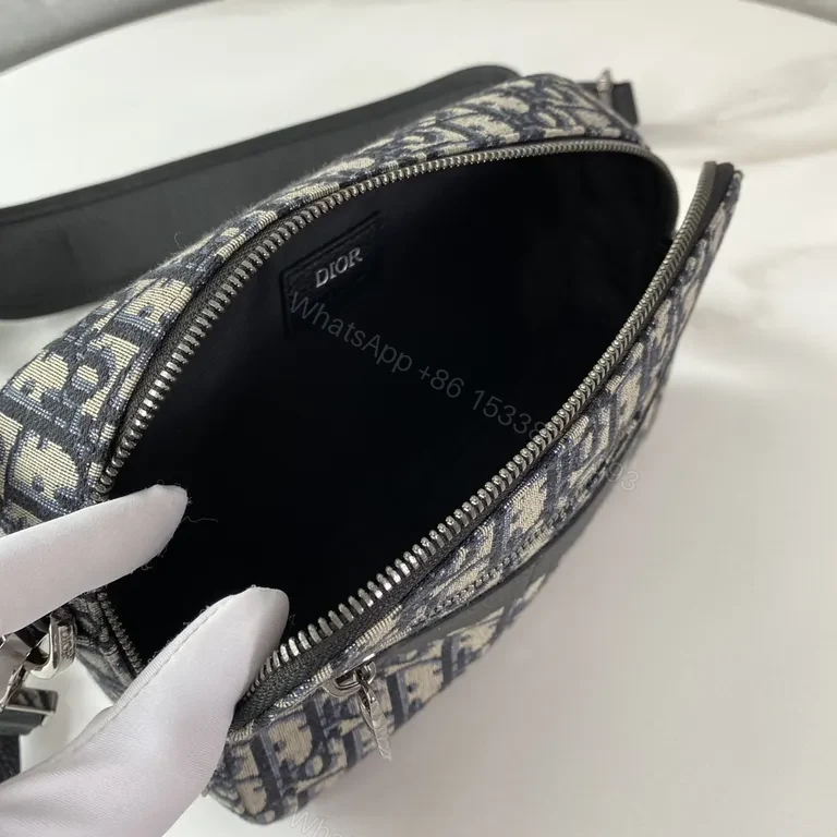 View 4 of Compact Dior Oblique Crossbody: Canvas, Leather Trim, Zip