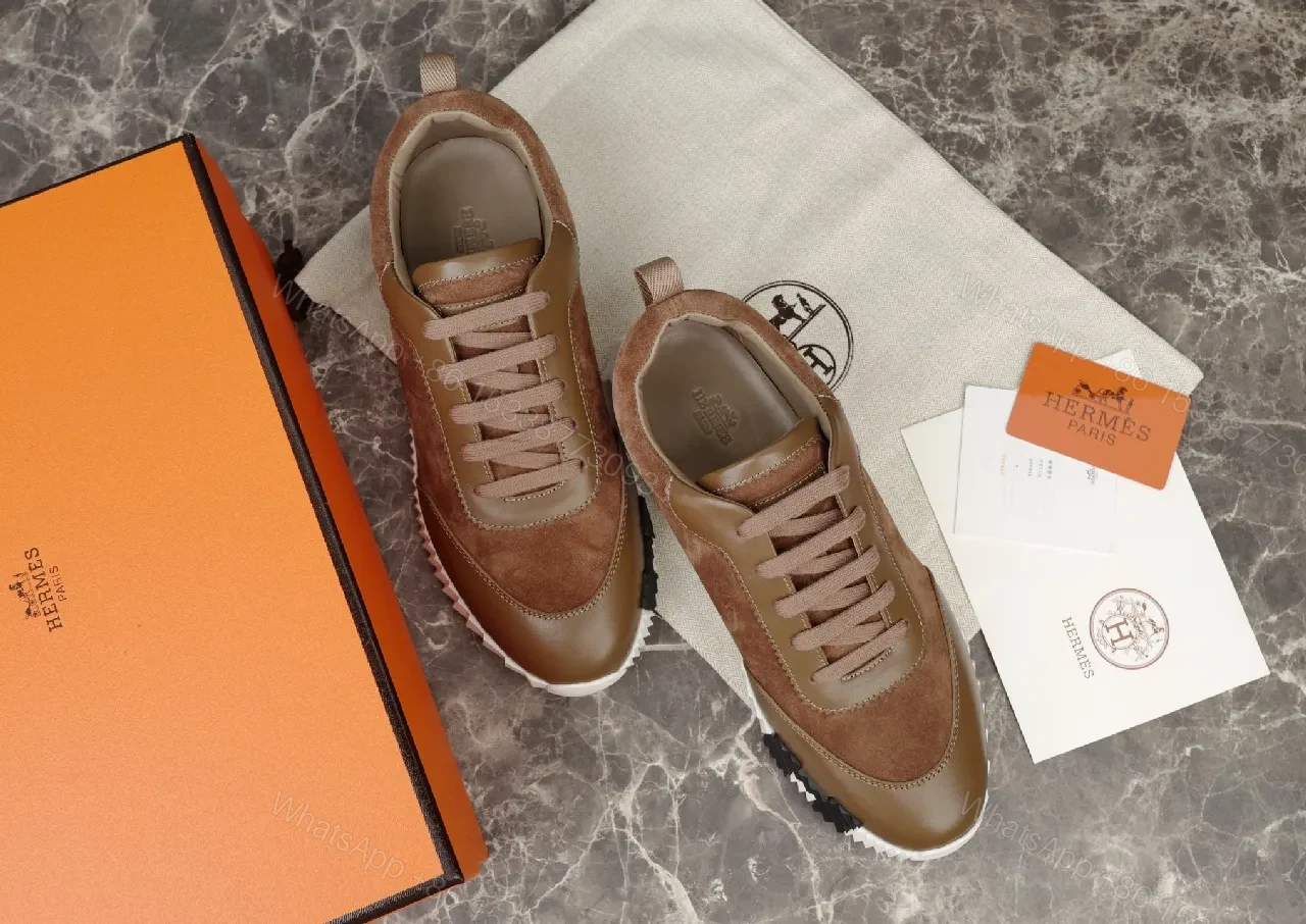 View 4 of Brown Leather & Suede Runner Shoes: Modern Cushioned Comfort