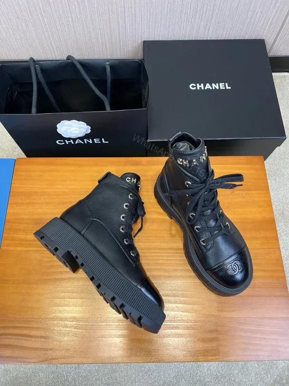 View 4 of Chic Leather Combat Boots: Subtle Logo, All-Day Comfort