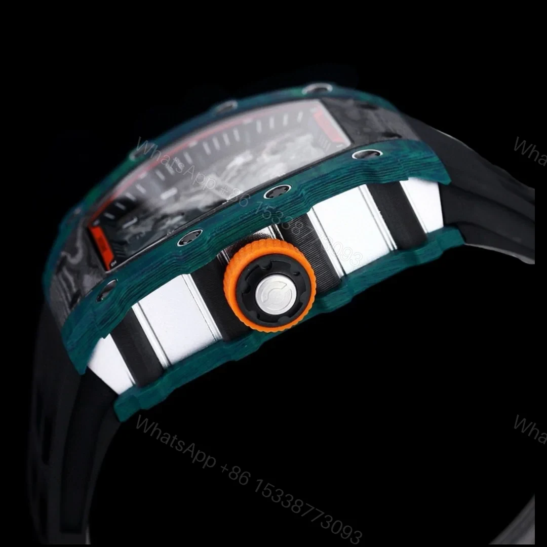 View 6 of Richard Mille RM21-01 Automatic Skeleton Watch 40MM Black Carbon Fiber Case Blue Bezel Premium Edition RM-RM21-01-BLK-CARBON-BLU-40