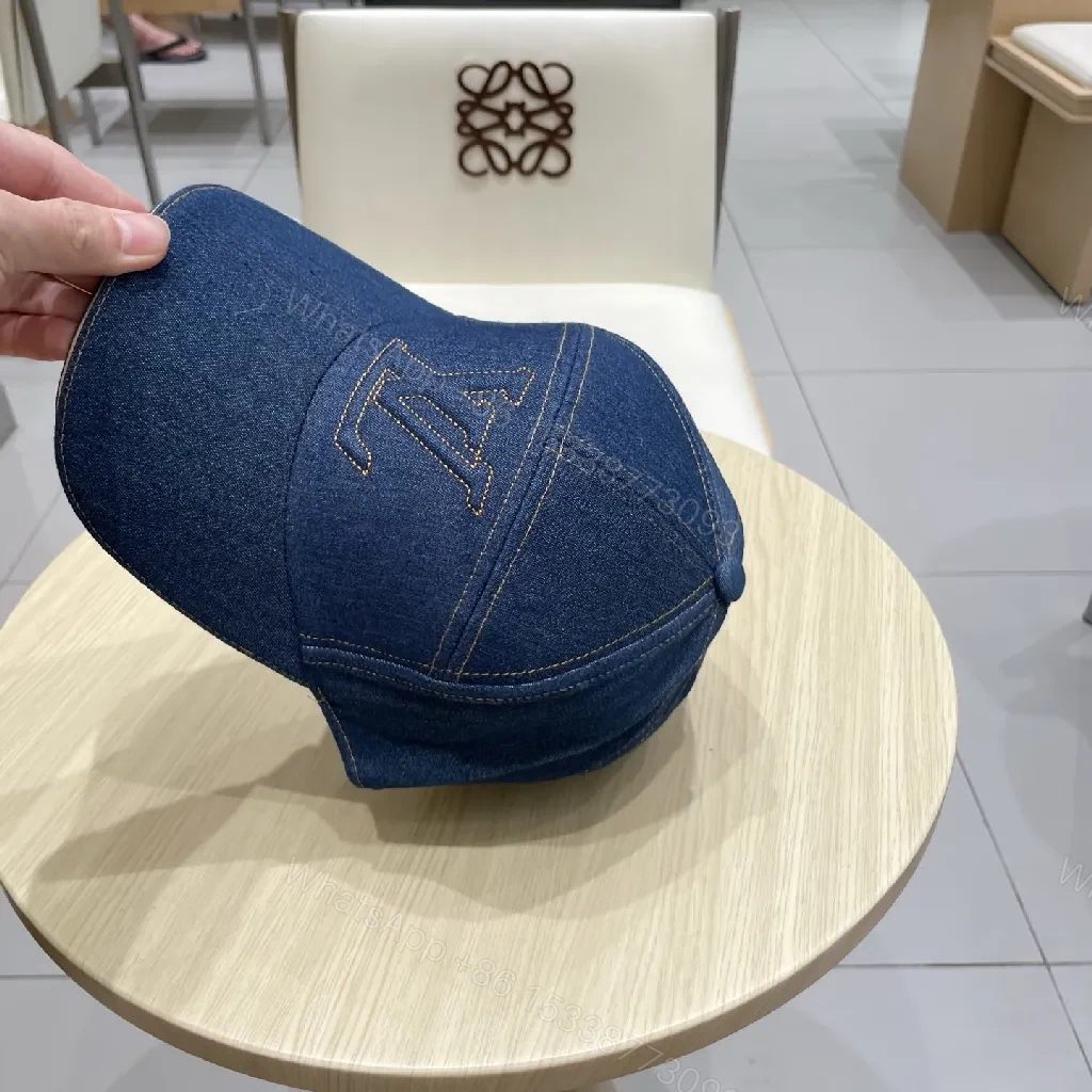 View 2 of Denim Cap with Subtle Monogram, Luxe Everyday Style