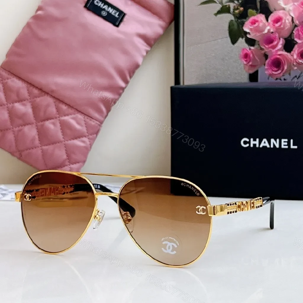 View 6 of Gold-Tone Aviator Sunglasses with Luxe Logo Details