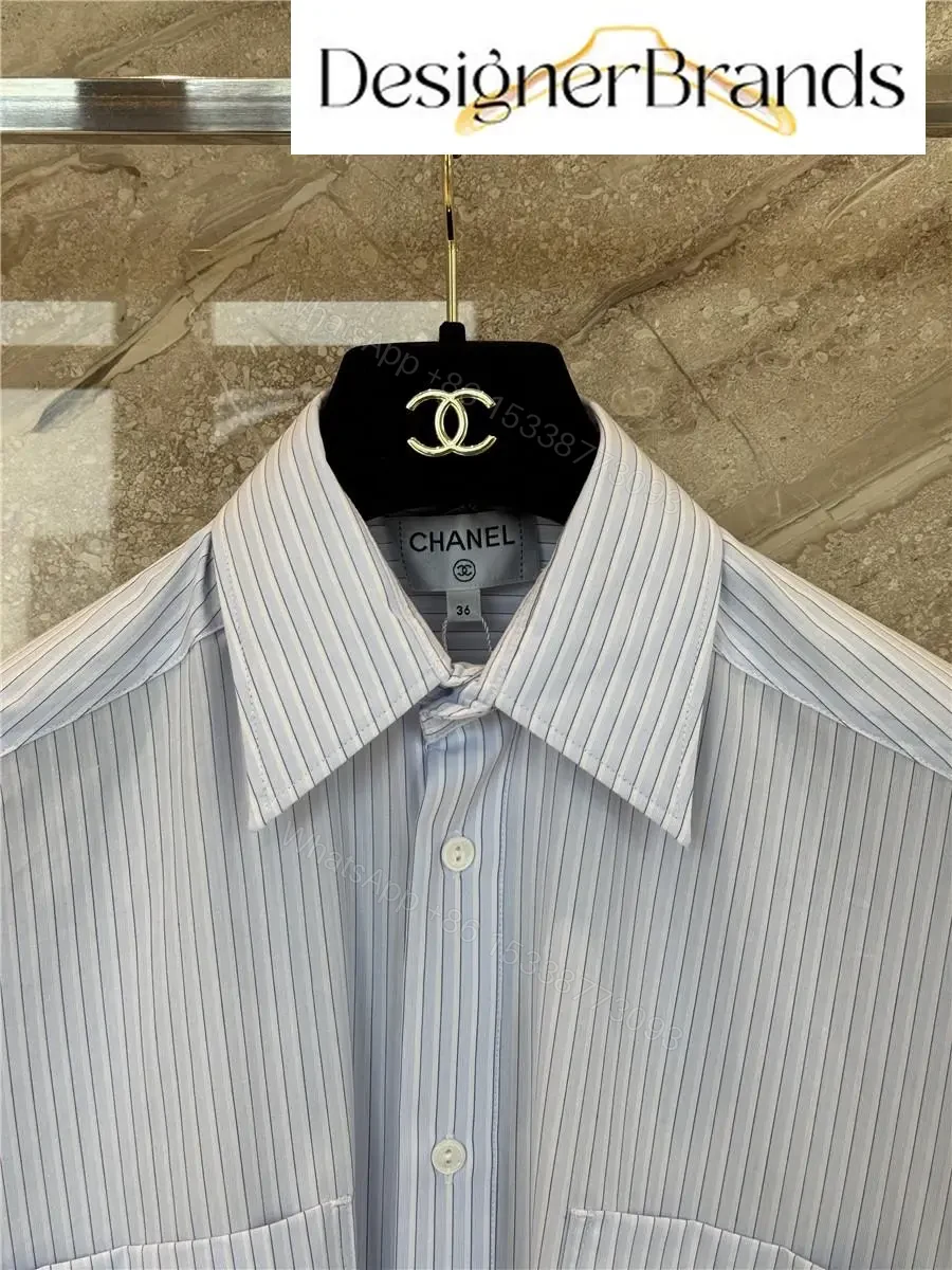 View 2 of Chanel Blue and White Striped Cotton Poplin Shirt