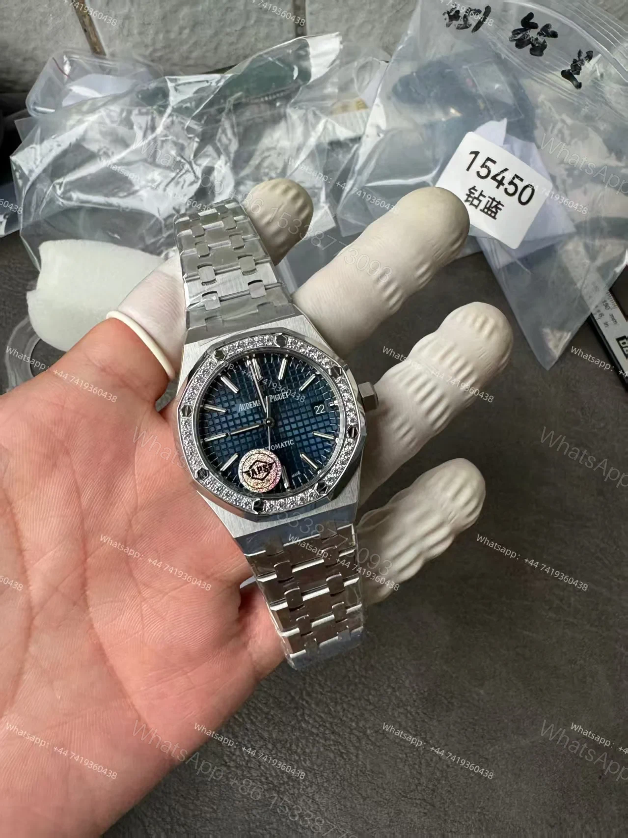 View 3 of Audemars Piguet Super Clone Royal Oak 15451ST Diamond-Set Bezel Blue Dial 37MM