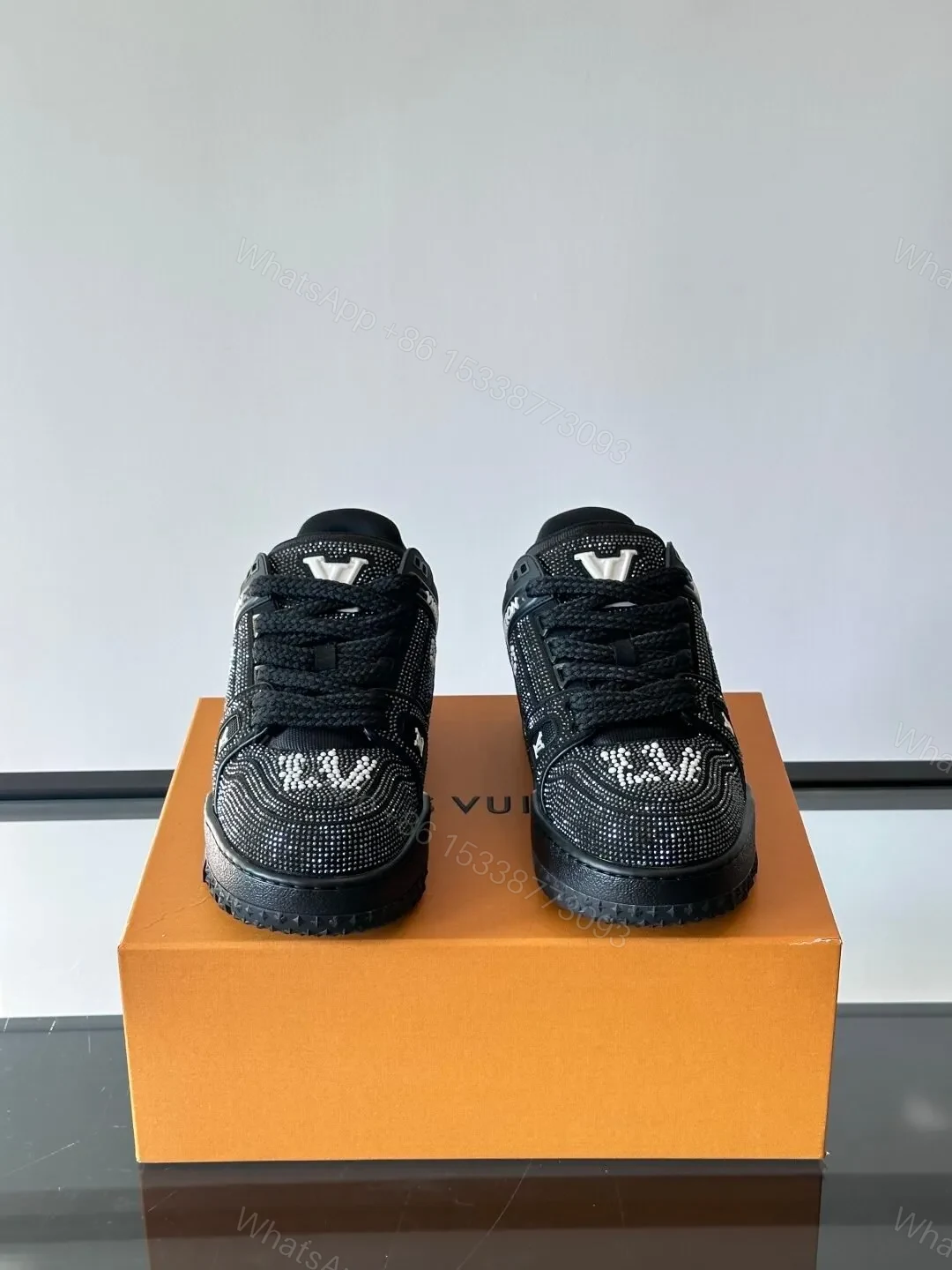 View 2 of LV Men Black Fabric Embellished Sneakers