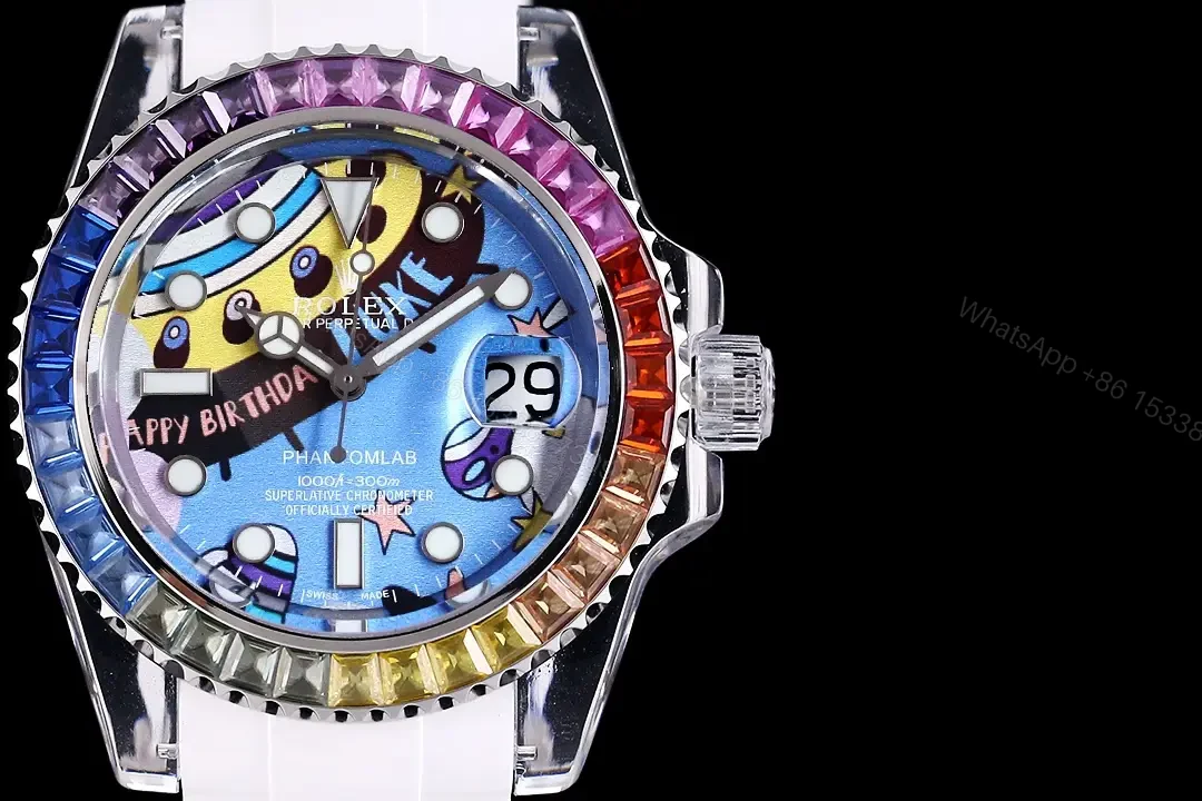View 2 of Premium Rolex Submariner Labubu Rainbow replica 40MM White Rubber Strap Edition RG-SUB-LABUBU-RAINBOW-WHITE-RUBBER-40