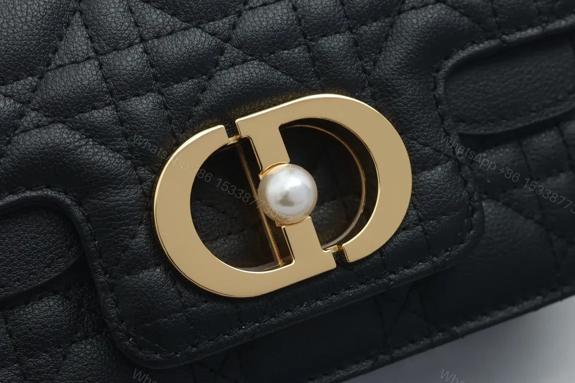 View 4 of Black Micro-Quilt Leather Shoulder Bag with Gold Hardware