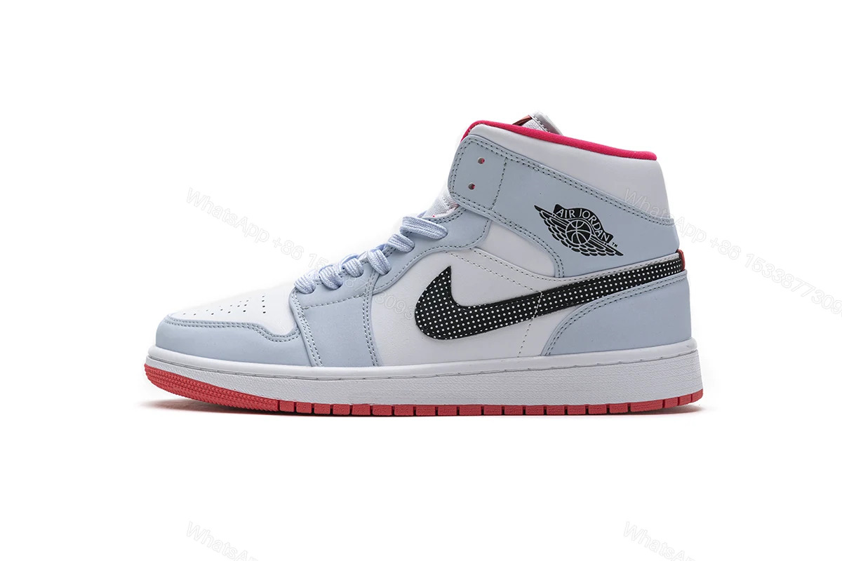 View 5 of Air Jordan 1 Mid Half Blue Polka Dot Swoosh (GS) 555112-400