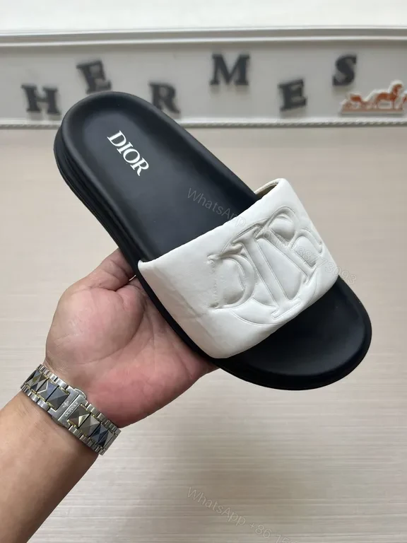 White Leather Dior-Logo Slide: Elevated Minimalism — view 1