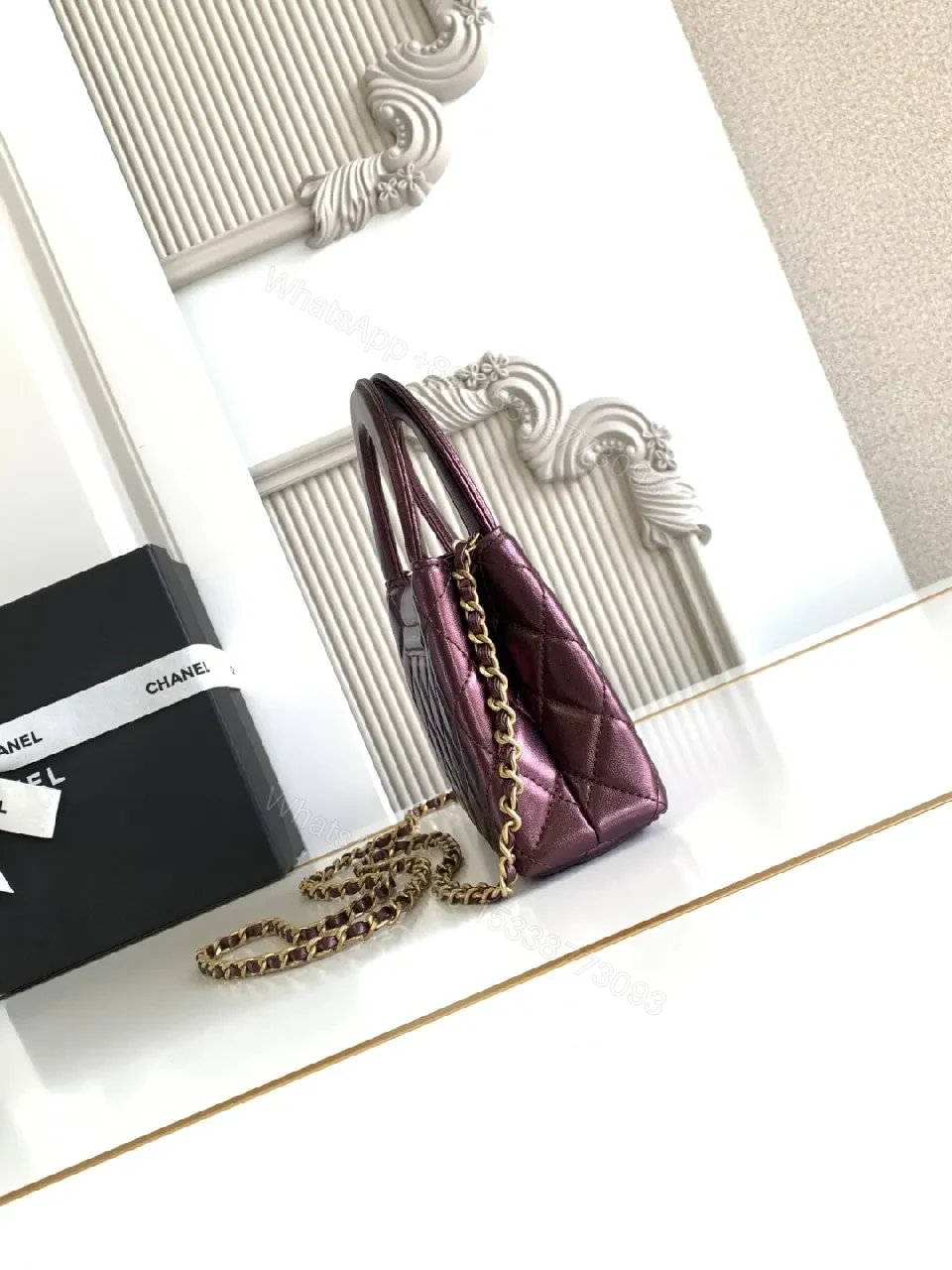 View 8 of Chic Quilted Mini Bag — Burgundy Leather, Gold Hardware, Compact Luxe