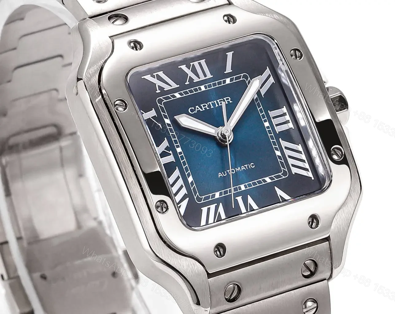 View 4 of Cartier super clone Santos Blue Dial Steel Bracelet Premium 39.8MM RG-CARTIER-SANTOS-BLU-STL-398