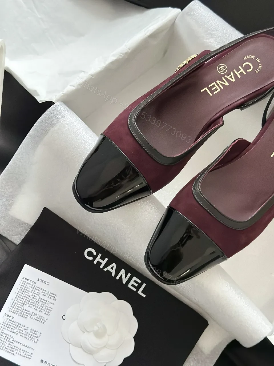 View 5 of Burgundy Suede & Patent Toe Slip-On Flats, Luxe Chic