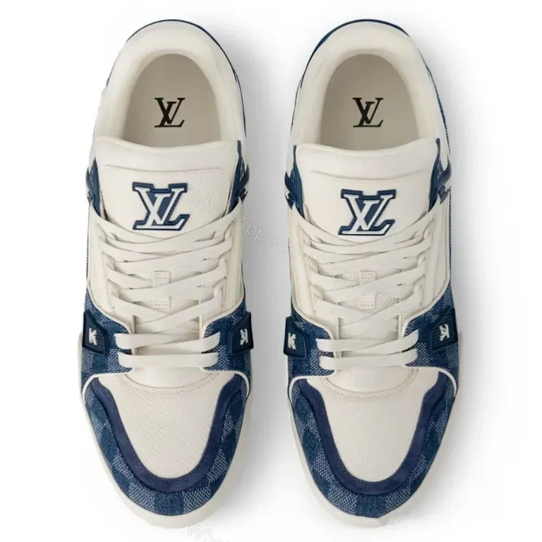 View 4 of Patterned Denim-Accent Sneaker: Modern LV-Inspired Luxury Streetwear
