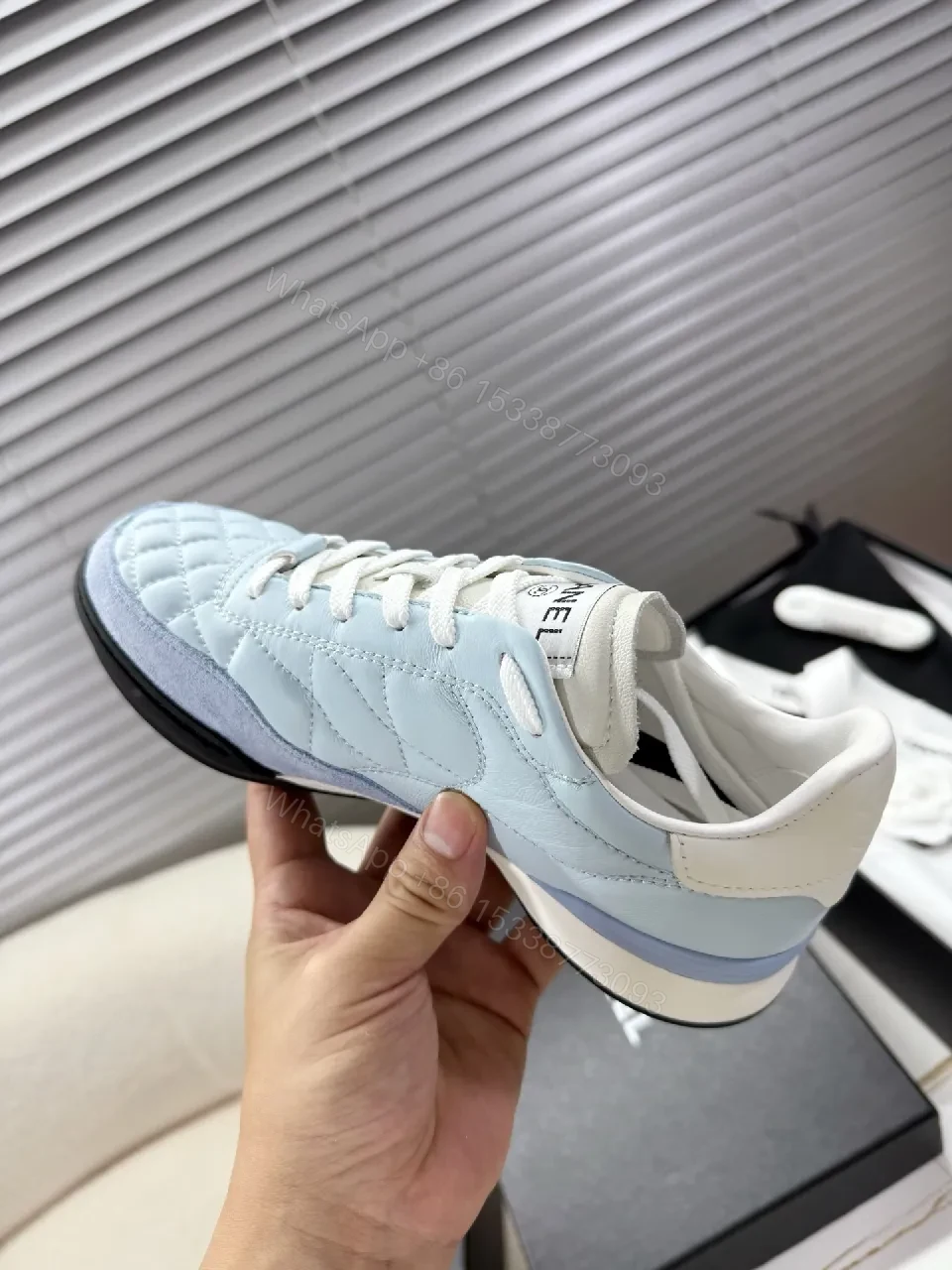 View 2 of Quilted Blue Low-Top Sneakers: Luxe Everyday Comfort