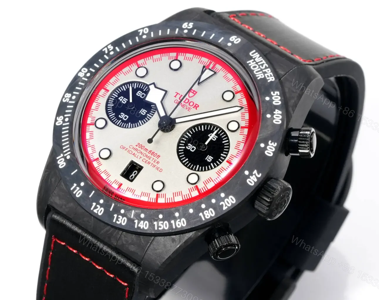 View 4 of Tudor R29 Biwan Red Accent Chronograph Black Strap Premium 42MM M7937KN-0001