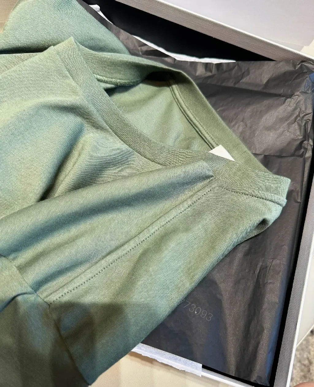 View 7 of Soft-Heavyweight Cotton Tee — Sage, Relaxed Fit, Logo Accent, Tee