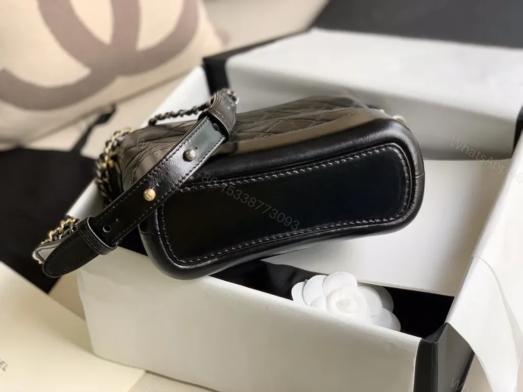 View 4 of Chanel-Style Quilted Crossbody: Black Leather, Gold Charm