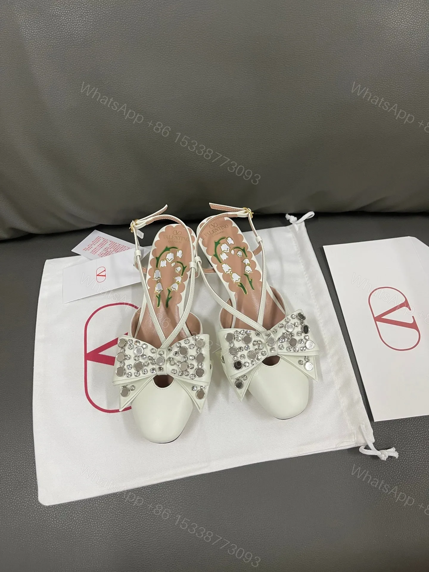 View 2 of Valentino Women White Leather Bow Embellished Flats