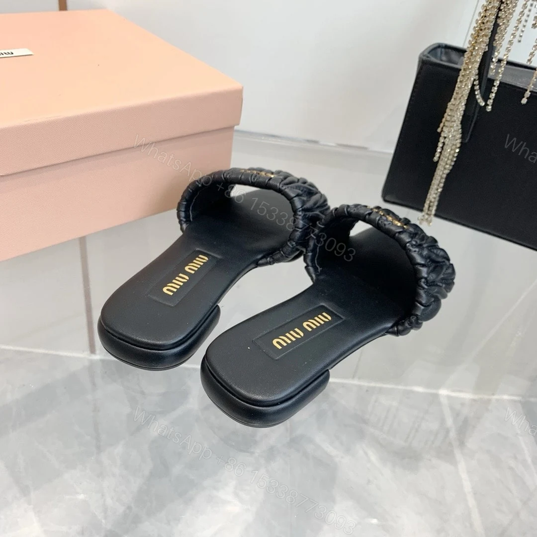 View 8 of MIUMIU MATELASSÉ NAPPA LEATHER SLIDES BLACK