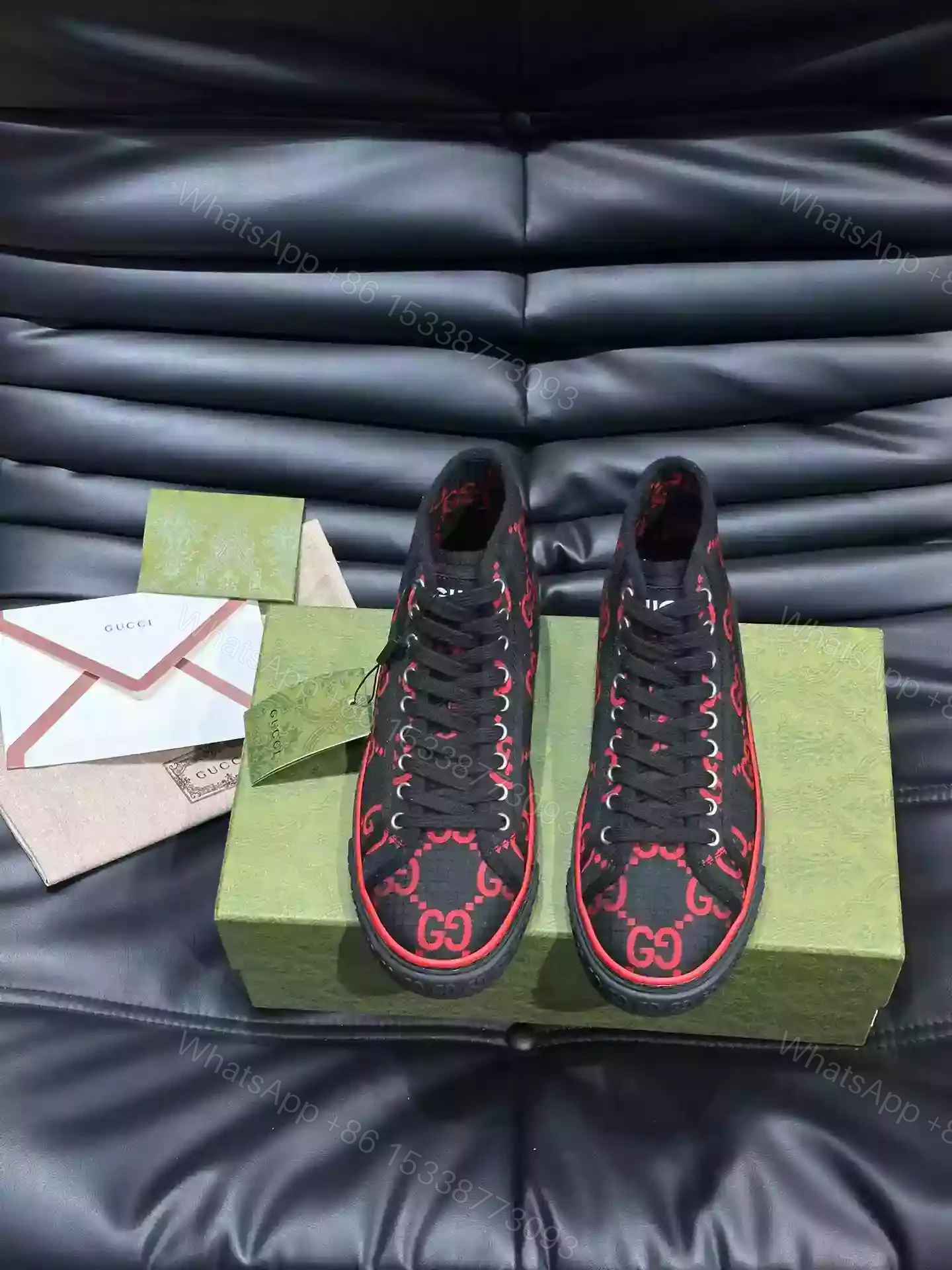 View 3 of GUCCI TENNIS 1977 HIGH-TOP SHOES SNEAKERS IN BLACK/RED – GC285