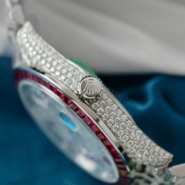 View 4 of Datejust 41mm Super Clone Custom Ruby + Moissanite Diamonds Replica