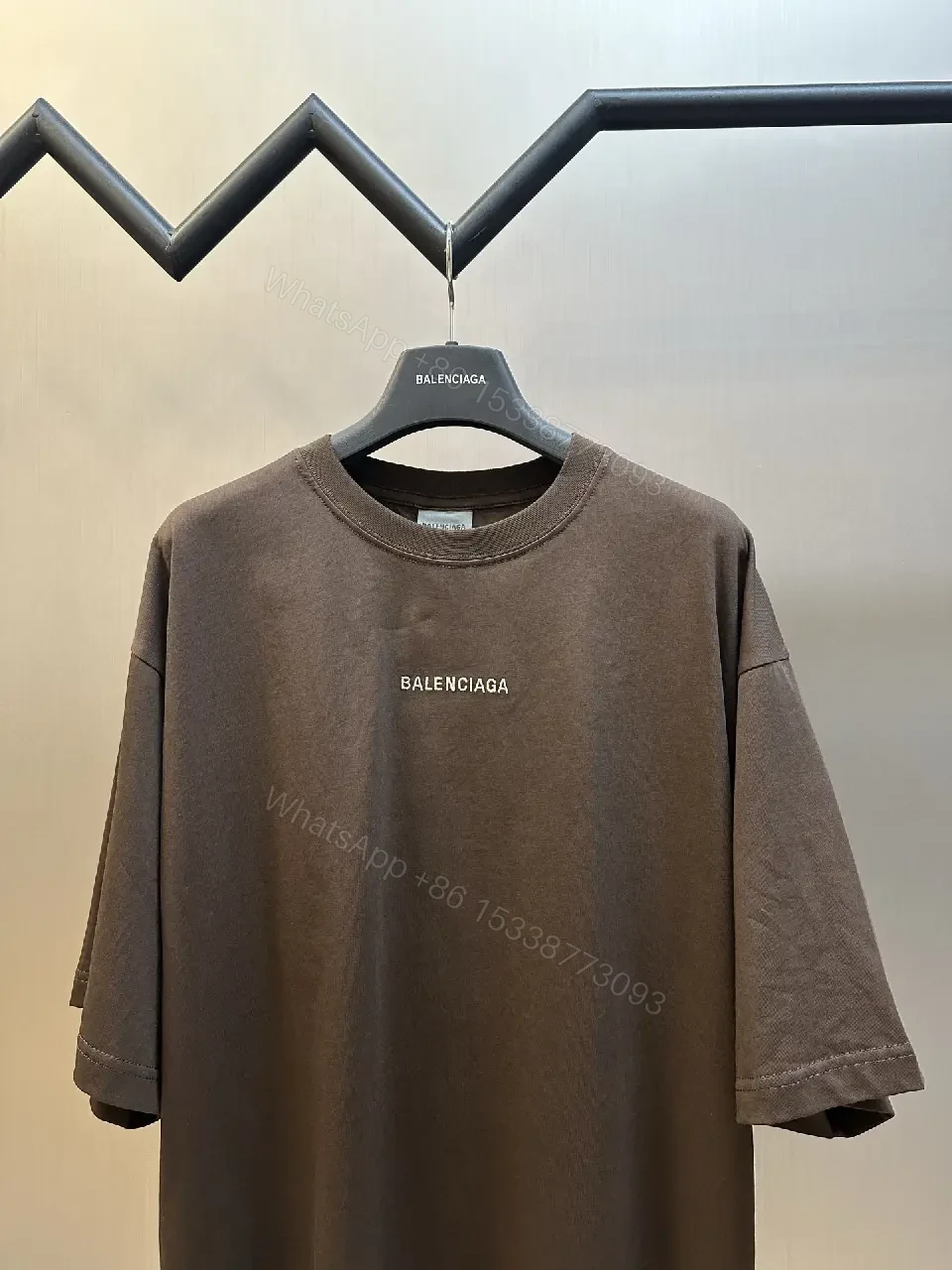 View 10 of Brown Cotton T-shirt Balenciaga Style Minimalist Logo Tee