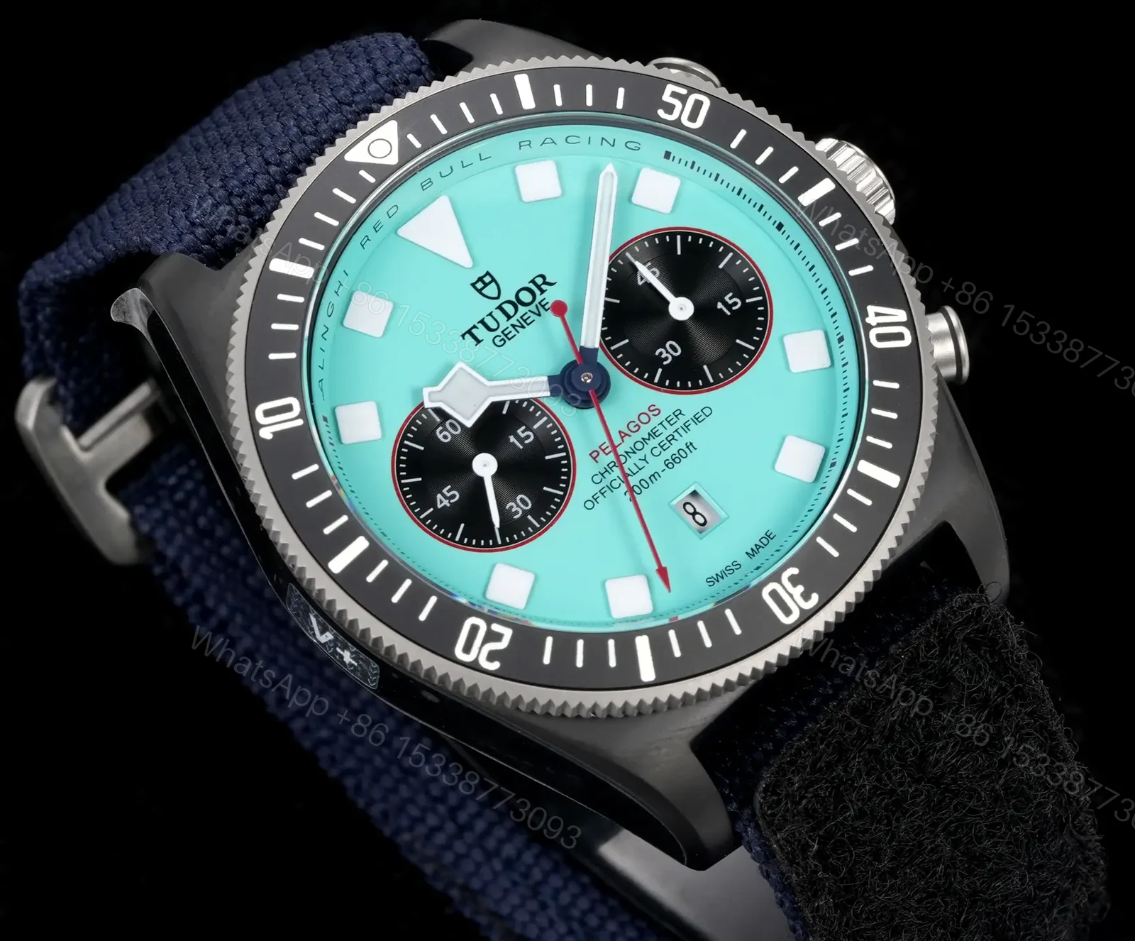 View 3 of Tudor Pelagos Chronograph Turquoise Dial Navy Fabric Strap Premium 43MM M25807KN-0001