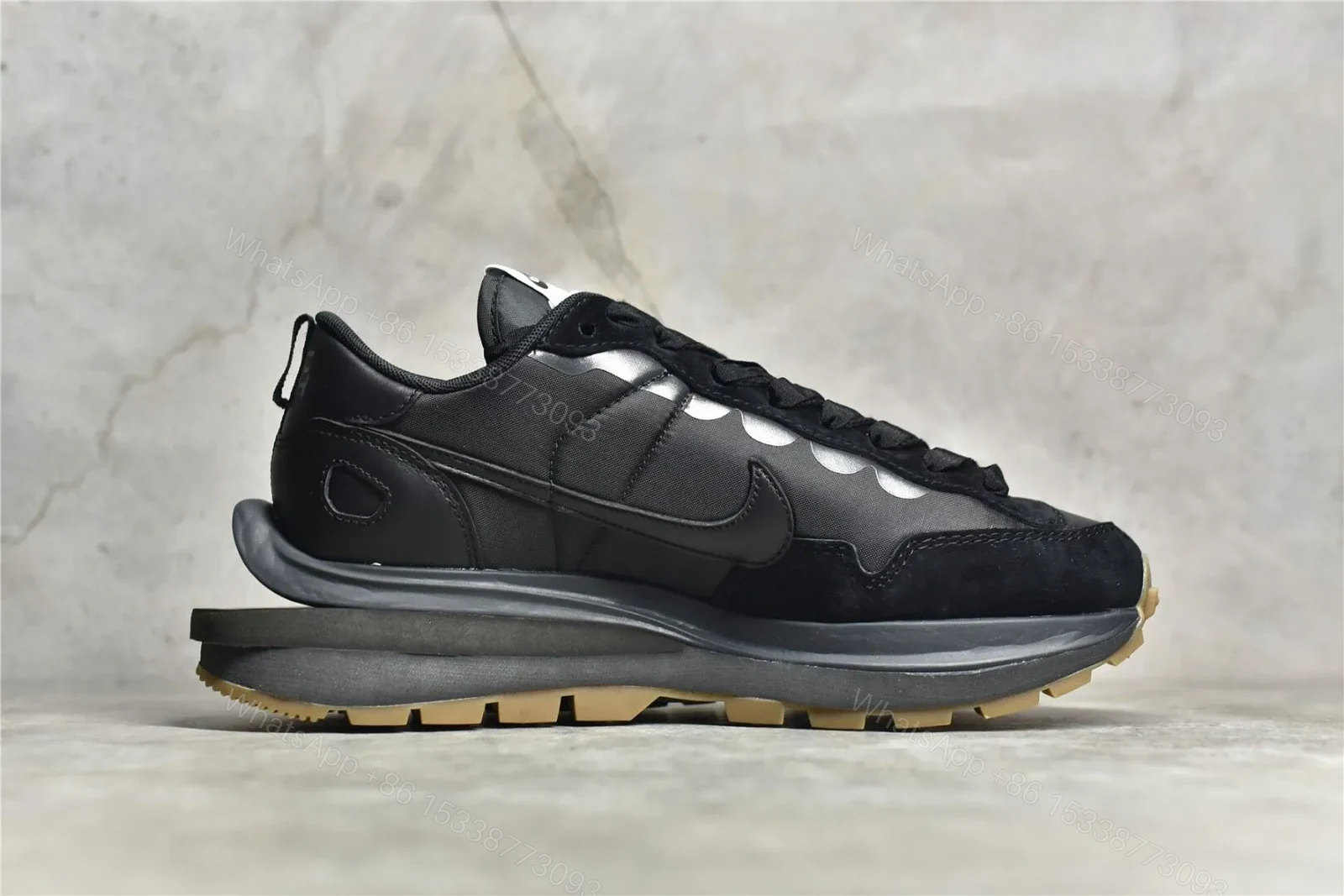View 3 of Sacai × Nike VaporWaffle “Black and gum” Reps