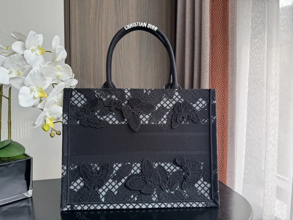View 6 of Black Lace Dior Paris Tote: Luxe Statement Designer Bag