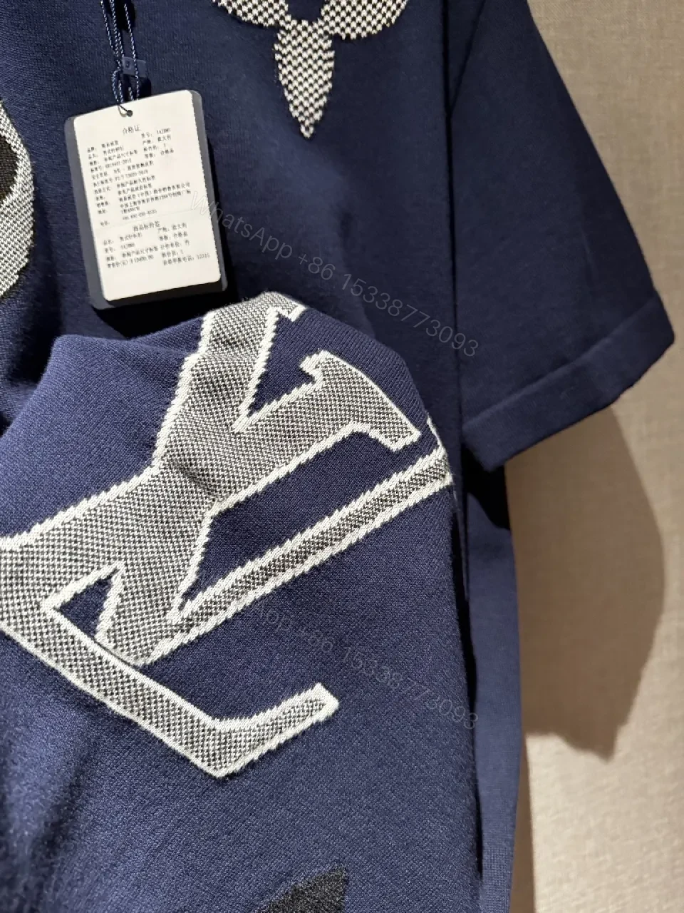 View 9 of Textured Knit Dress in Navy with LV Motifs: Luxe Statement Dress