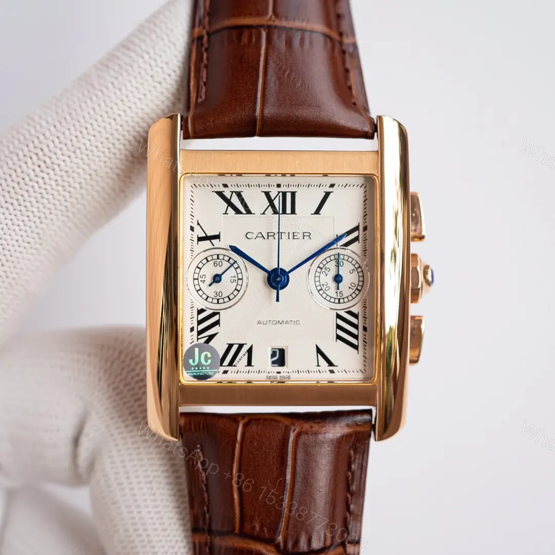 Cartier Tank Series W5330007 Rose Gold Stainless Steel Case Brown Leather Strap Automatic Watch — view 1