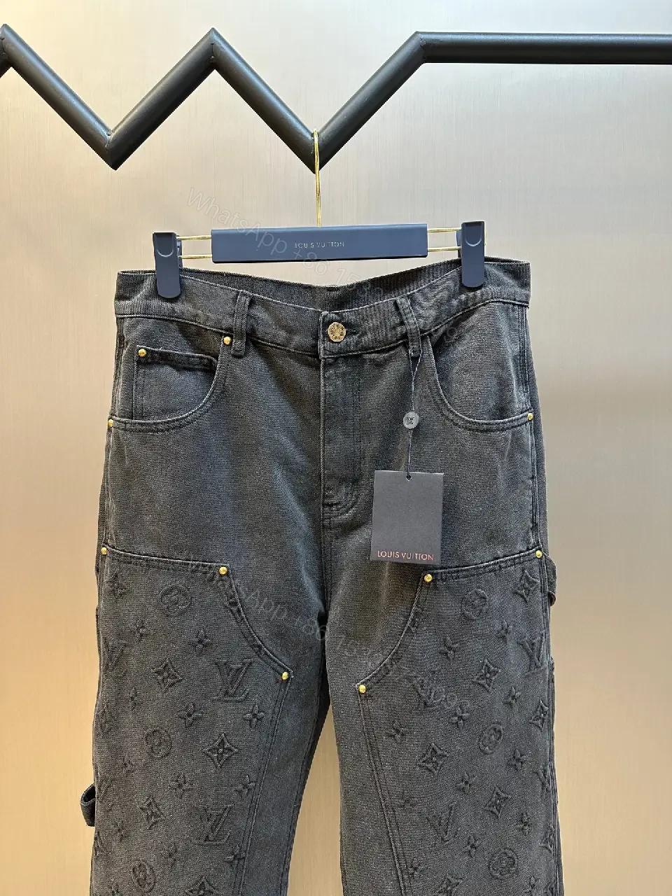 View 3 of Dark-Wave Denim Pant: Premium Monogram Texture, Modern Fit