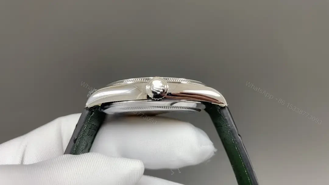 View 4 of Premium Rolex 1908 White Gold replica 39MM White Dial Black Leather Strap Edition RLX-1908-WHITE-GOLD-39MM-WHITE-DIAL-BLACK