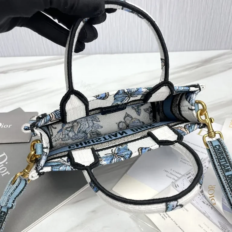View 9 of Butterfly-Print Dior-Inspired Canvas Tote: Compact Luxury Carry