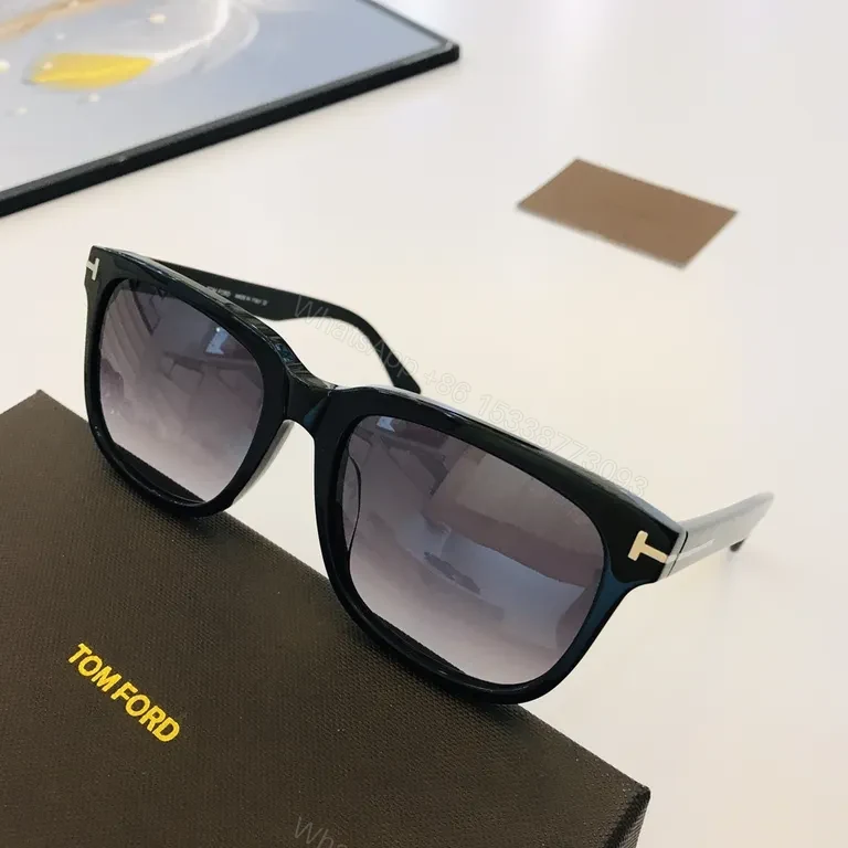 View 6 of Bold Black Acetate Sunglasses - Amber Lenses, Tom Ford Style
