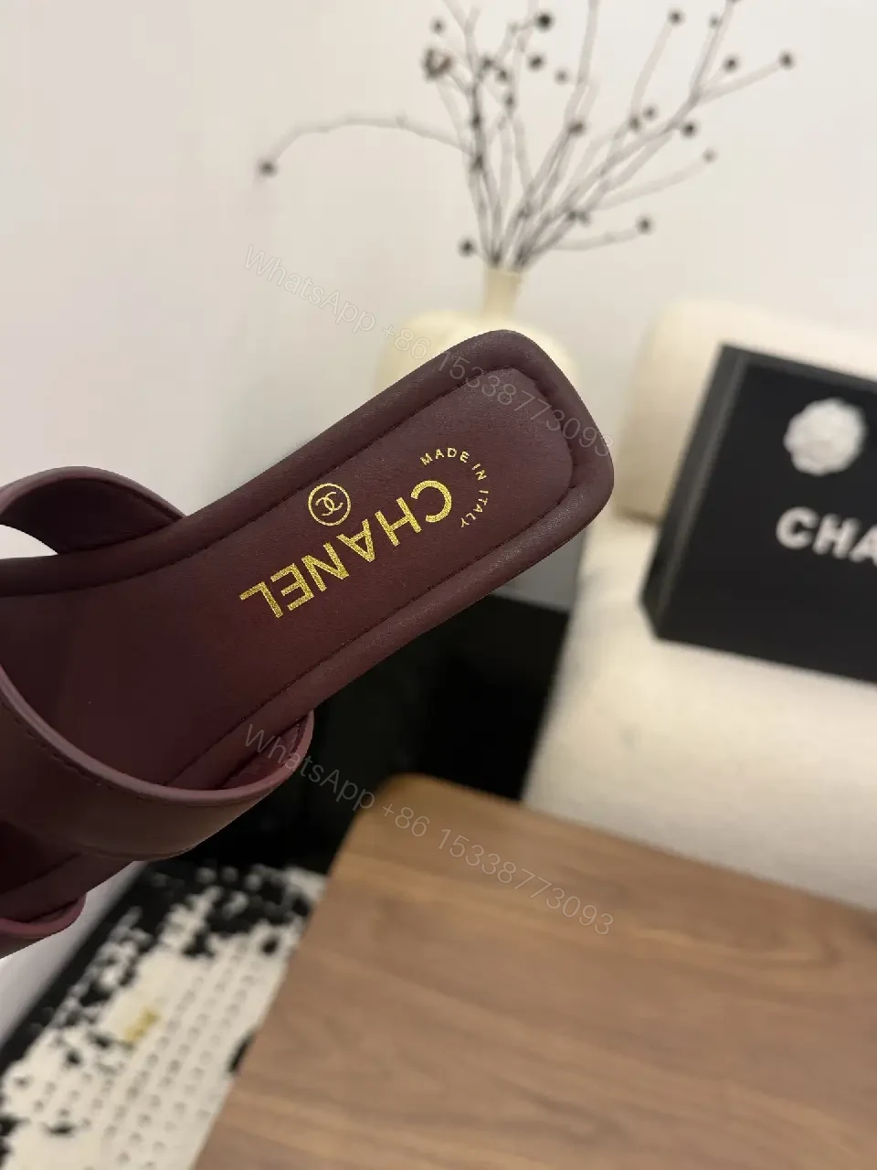 View 10 of Brown Leather Sandals, Gold CHANEL Logo, Slides, Open-Toe Style
