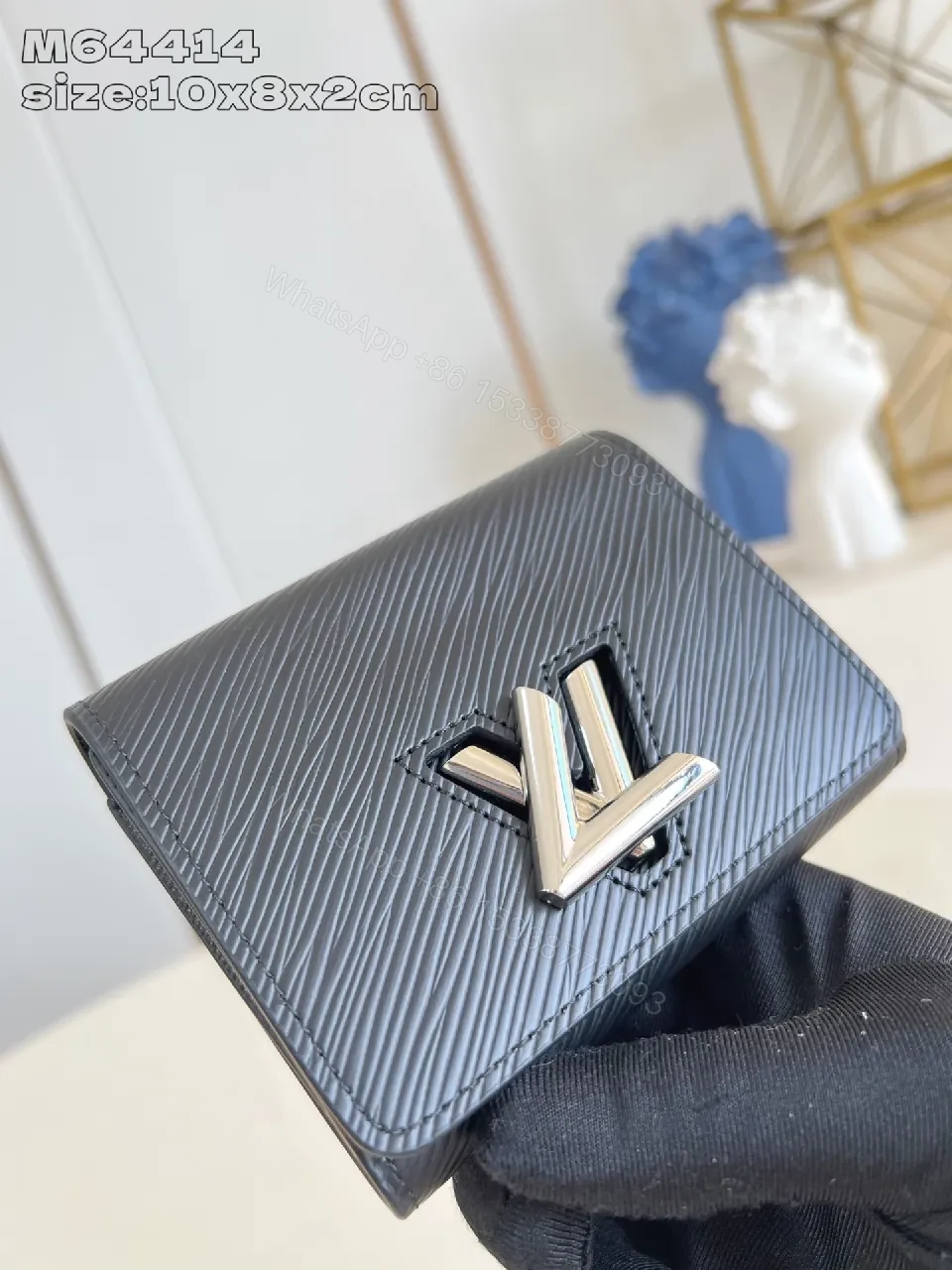 View 2 of Compact Chic Textured Wallet with LV-Inspired Hardware