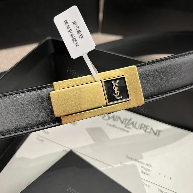 View 9 of Chic Black Leather Belt with Gold YSL-Inspired Clasp