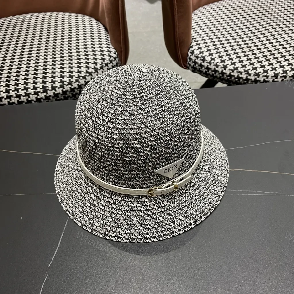 View 4 of Black Straw Hat with Dior Band, Structured Fedora Style, Signed Band