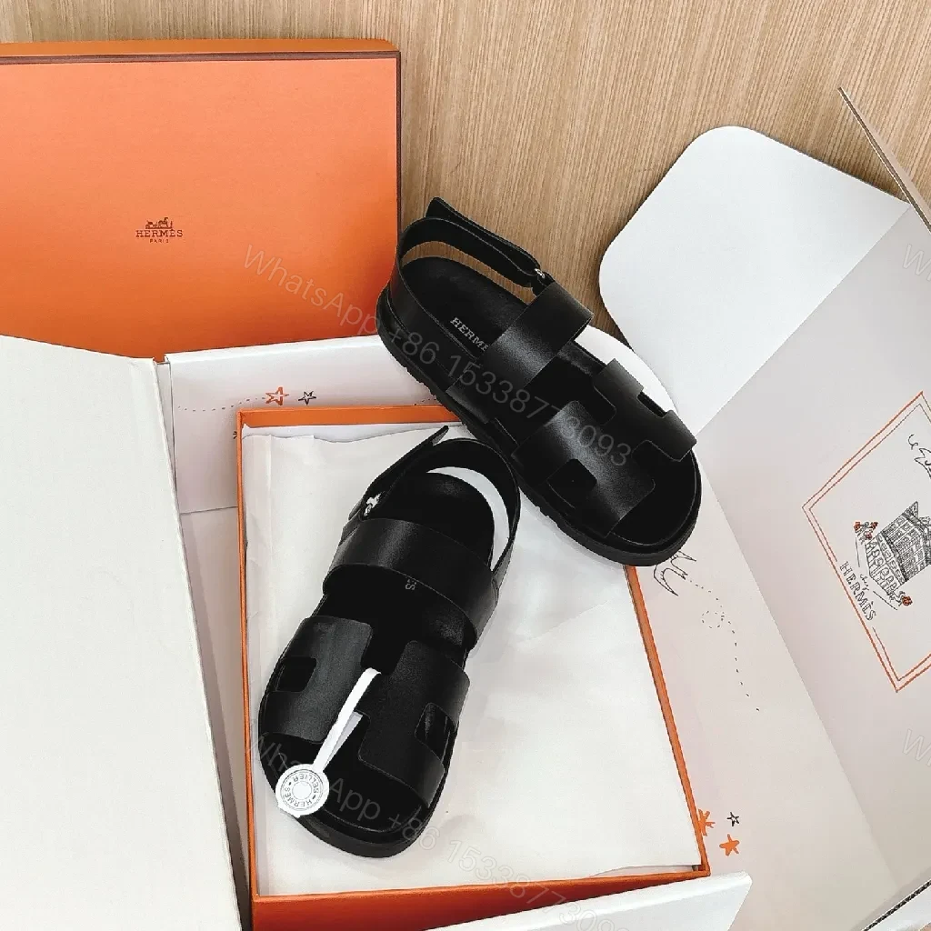 View 9 of Minimalist Black Leather Sandals with Geometric Straps - Luxury Style