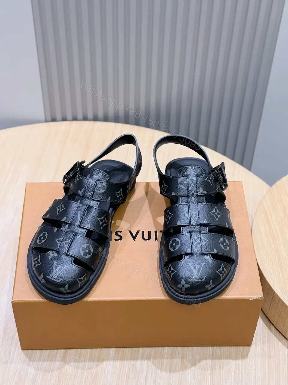 View 7 of Monogram Mirage: Black Leather Sandals, Cushioned Comfort