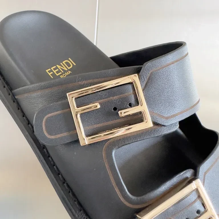 View 9 of Bold Leather Fendi Slides - Minimalist Luxury, Contoured Comfort