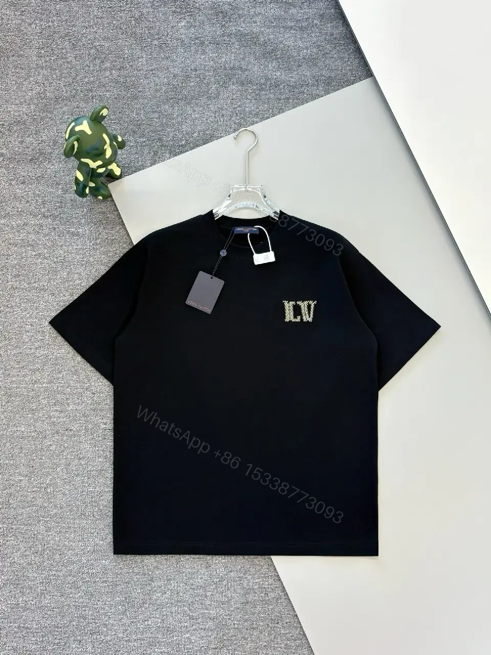 View 2 of Black Crystal-Embellished LV Tee: Premium Minimalist Style