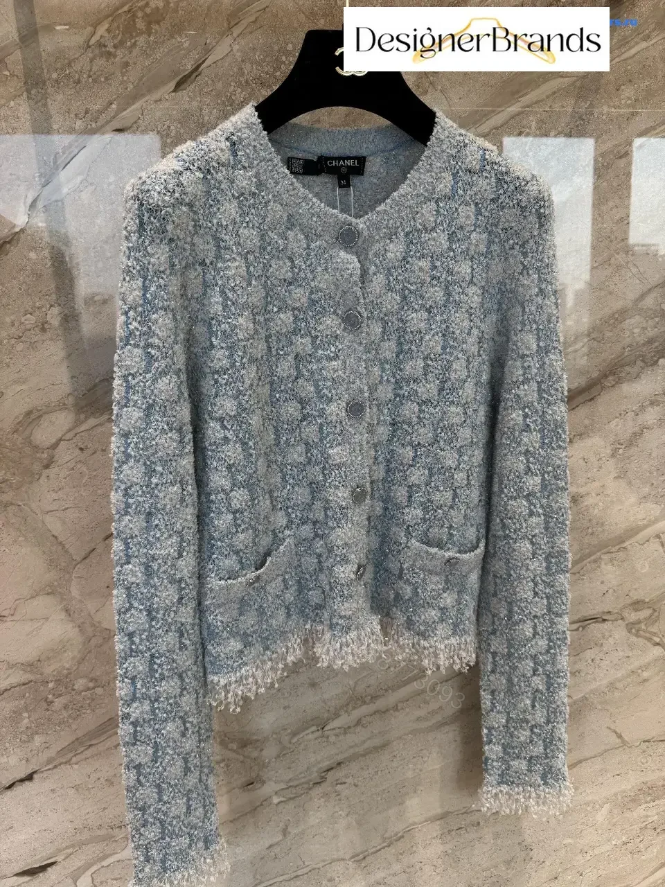 View 10 of Bouclé Bluish-Gray Cardigan Jacket: Luxe Texture & Comfort