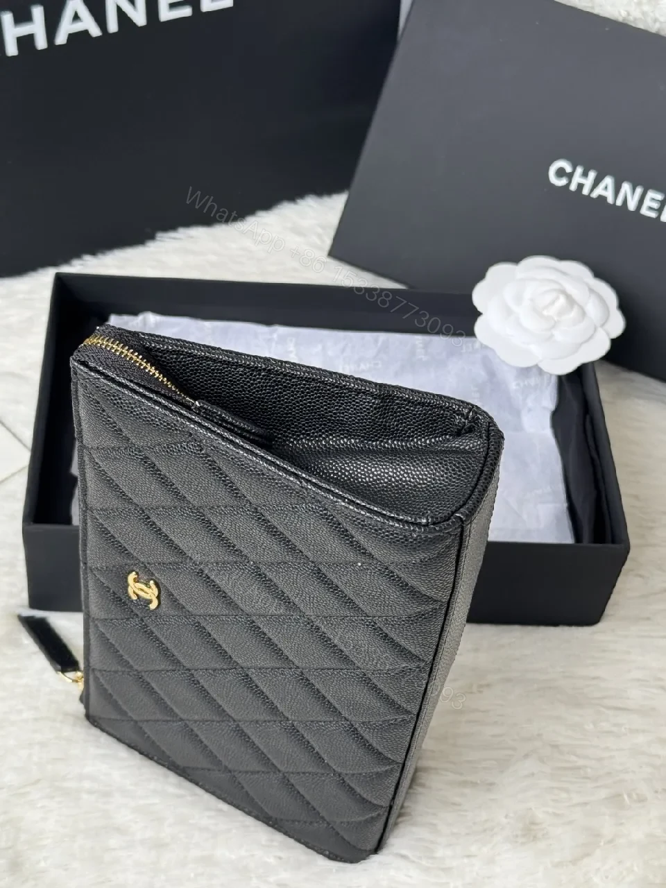 View 7 of Quilted Black Leather Wallet with Gold Hardware Luxe