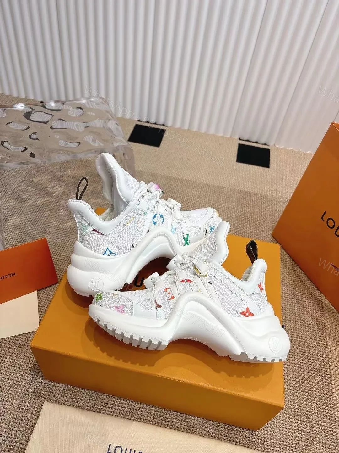 View 6 of LV Women White Mesh Multicolor Logo Sneakers